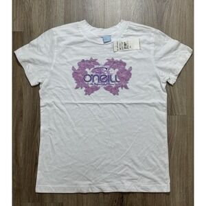 Y2K O'Neill Surfing White Flowers Women's T Shirt Size L